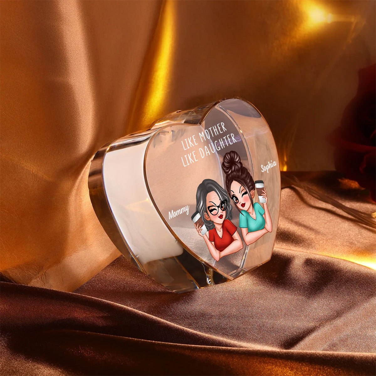 Personalized Premium Crystal Heart LED, Like Mother Like Daughter, Gift For Mom, Free Delivery