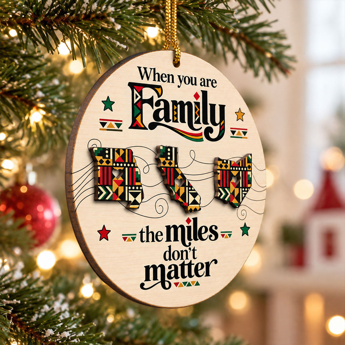 Tribal Pattern Family Miles Don't Matter Long Distance - Personalized 2-Layered Wooden Ornament - Christmas Gift For Family Members