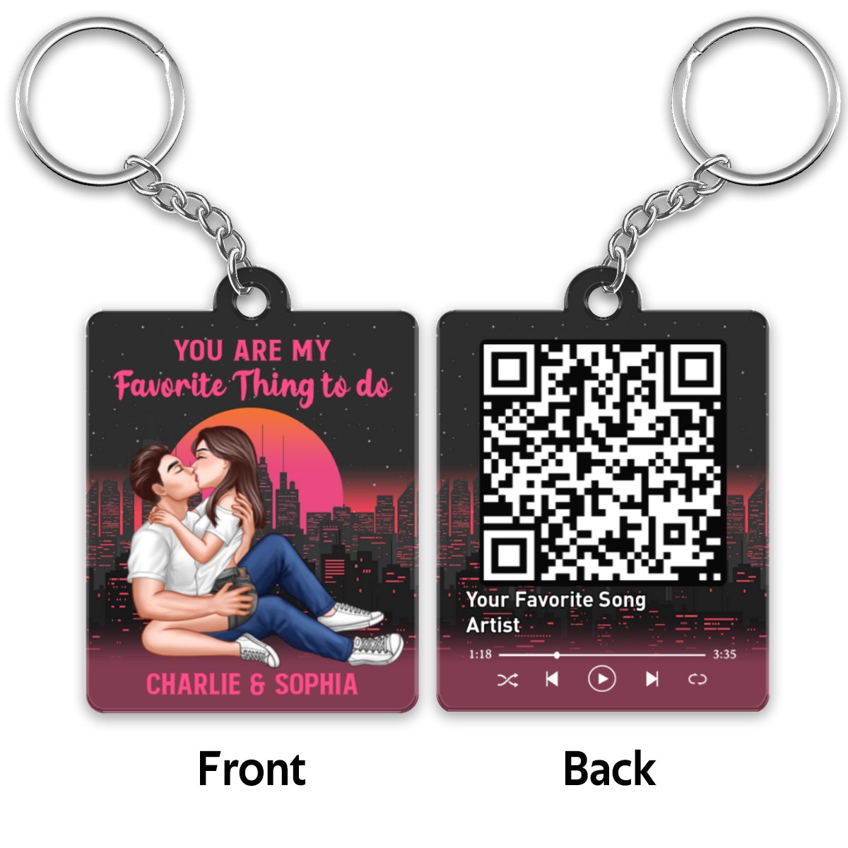 Sexy Couple Kissing Retro Background Favorite Song QR Code Personalized Acrylic Keychain