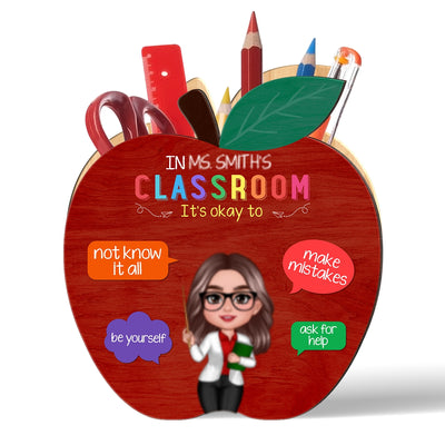 In This Classroom Personalized Apple Shaped Pen Pencil Holder, Back-to-School Gift for Teachers
