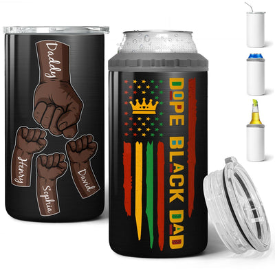 Dope Black Dad Juneteenth Flag Fist Bumps Personalized 4-in-1 Can Cooler
