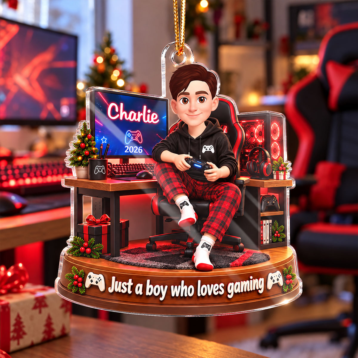 Just a Boy Who Loves Gaming - Personalized Acrylic Ornament - Christmas Gift for Son, Grandson