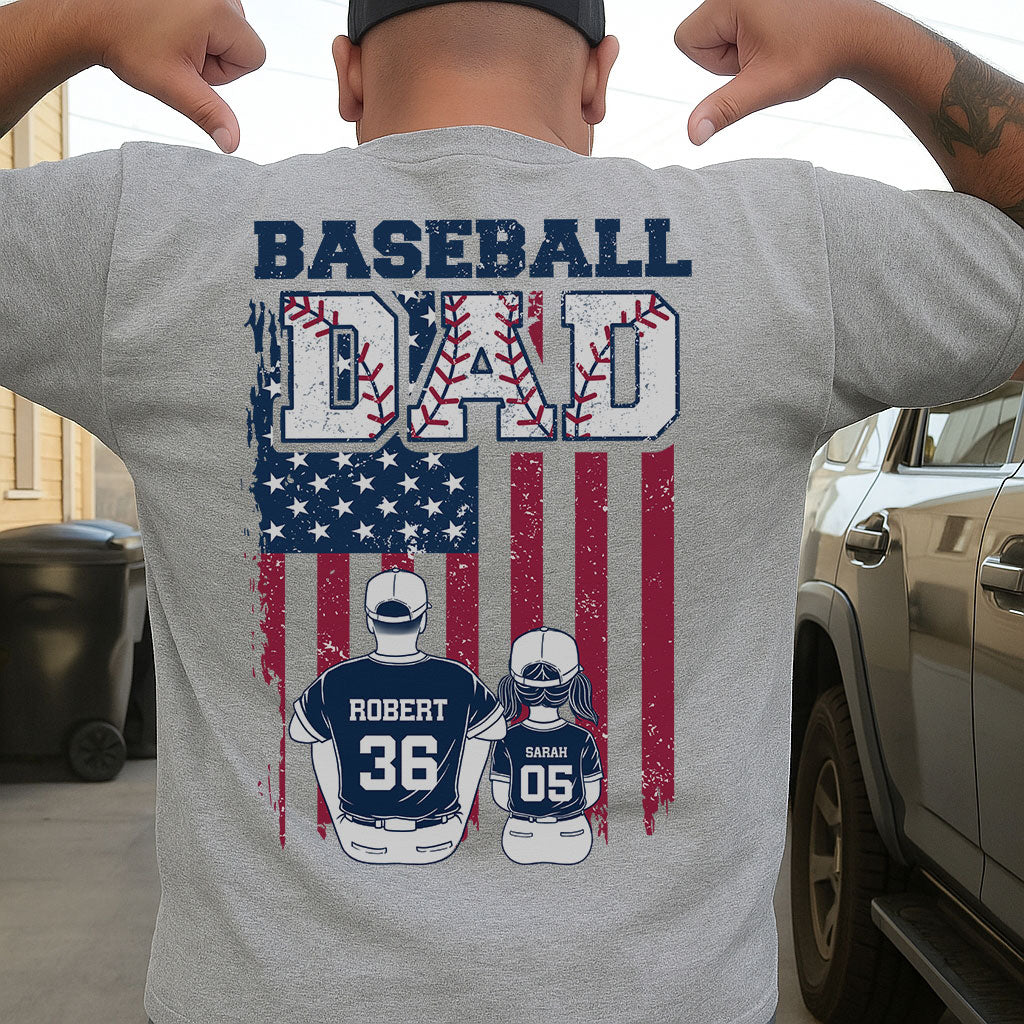 Retro Baseball Dad And Kids Nation Flag Personalized Shirt