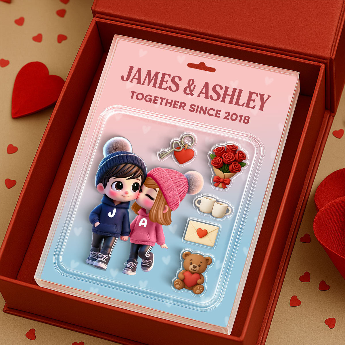 3D Effect Cute Cartoon Couple Custom Figure Personalized Acrylic Block Plaque