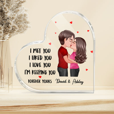 Doll Couple Kissing I Met You Gift For Him For Her Personalized Acrylic Heart Plaque