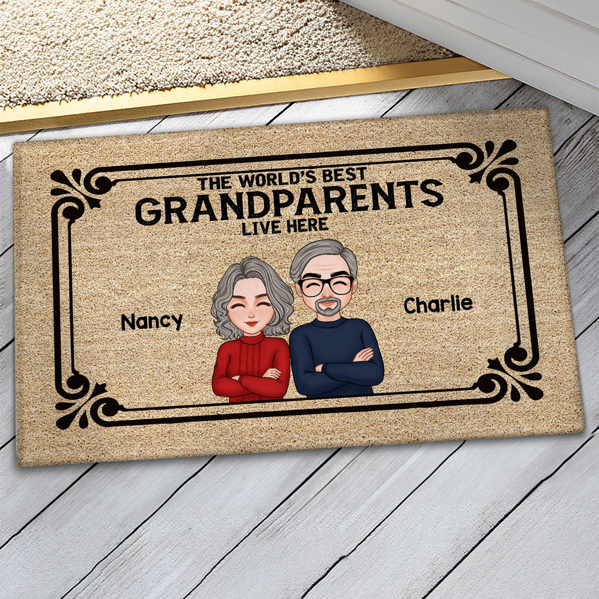 The World‘s Best Grandparents Grandpa Grandma Live Here Personalized Doormat