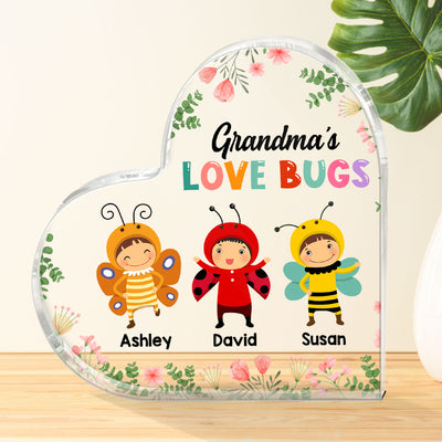 Grandma‘s Love Bugs Mother’s Day Gift Personalized Acrylic Heart Plaque