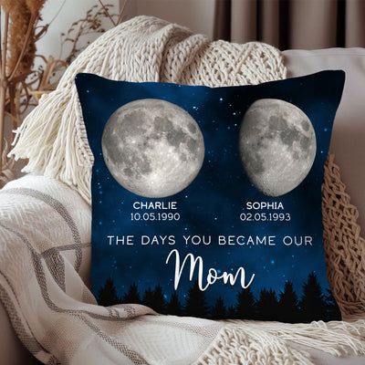 Galaxy Night Custom Birth Moon Phase The Days You Became Our Mom Personalized Pillow