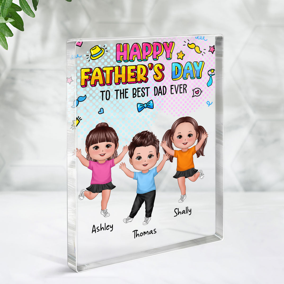 Happy Doll Kids Happy Father‘s Day Personalized Rectangle Acrylic Block Plaque