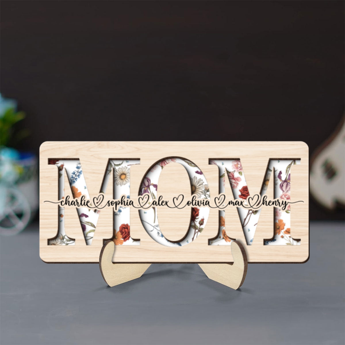 Custom Flower Printed Personalized 2-Layered Wooden Plaque, Valentine's Day, Mother's Day, Birthday, Just Because Gift for Mom, Grandma