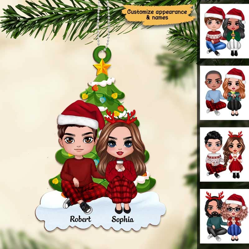 Doll Couple Together Christmas Personalized Wooden Ornament