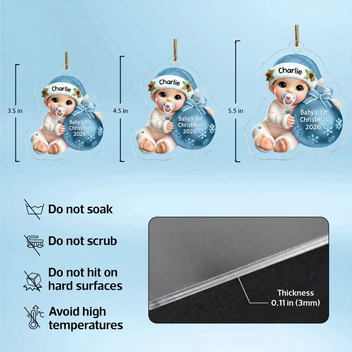 Baby Beside Christmas Bauble 3D Effect Baby's First Christmas Personalized Acrylic Flat Ornament