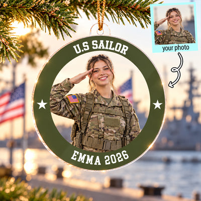 Custom Photo Navy Uniform – Personalized Acrylic Ornament – Proud Navy Mom Dad Keepsake, Christmas Gift for Military Family