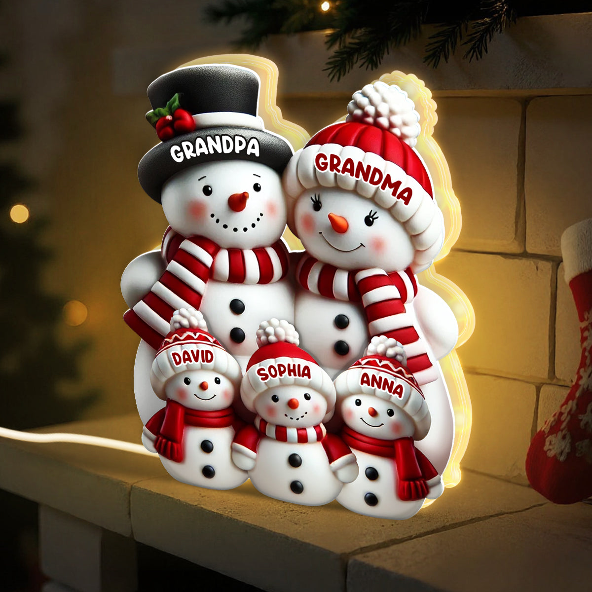 3D Effect Cute Snowman - Personalized Light Box - Christmas Decor For Family, Grandma, Grandpa