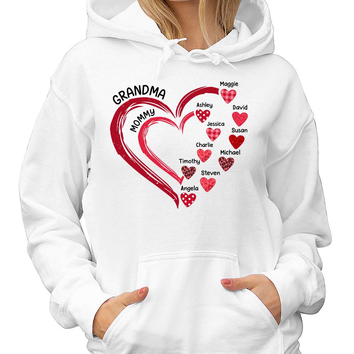 Grandma Mom Heart In Heart Patterned Personalized Shirt