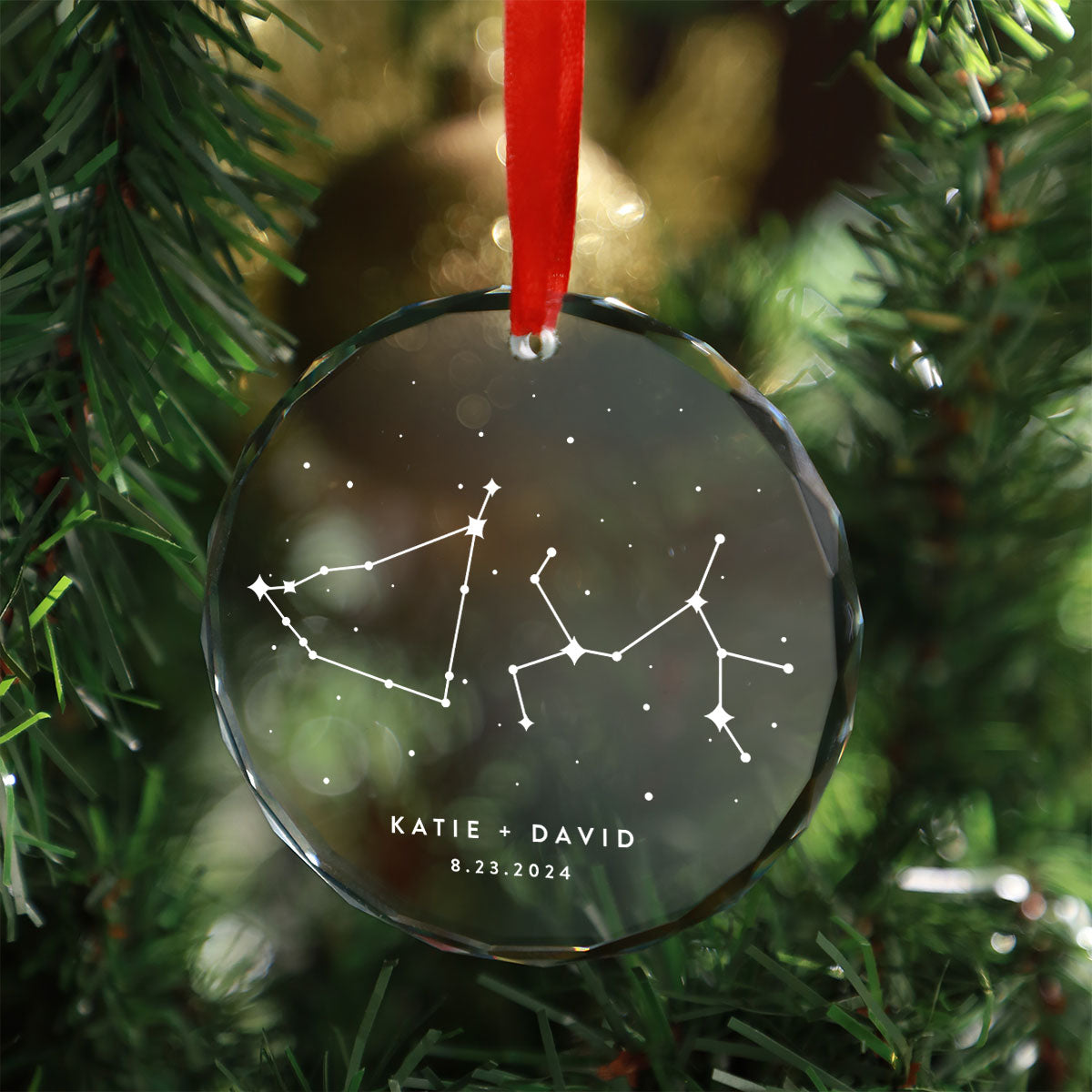 Zodiac Sign Stars Couple Personalized Glass Ornament, Christmas Gift