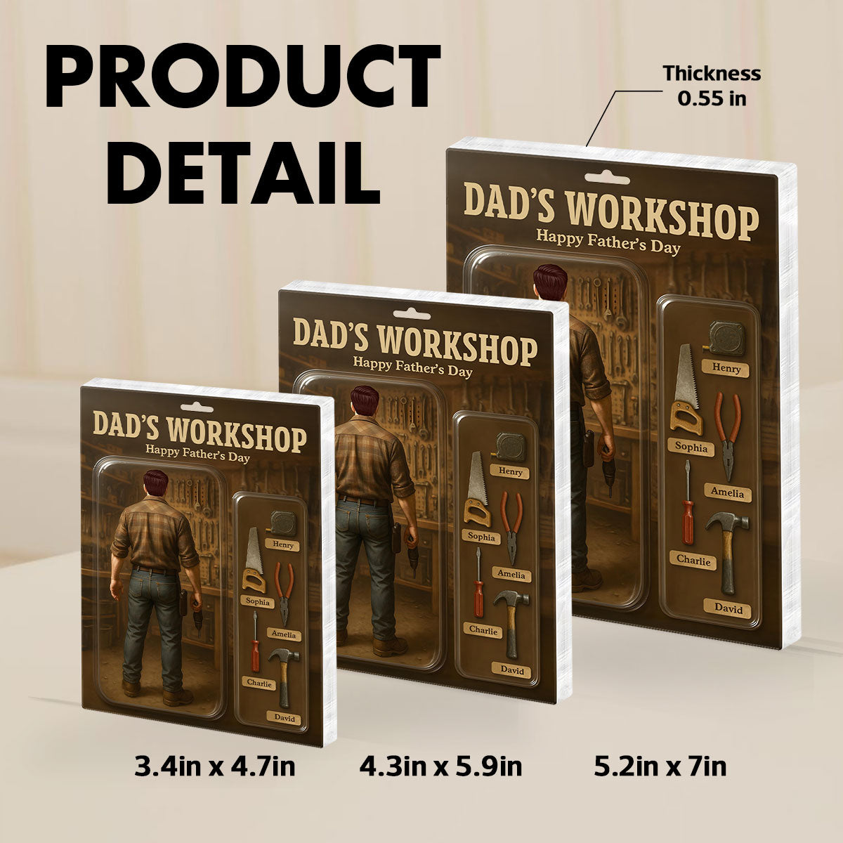Dad's Workshop With Kids' Names Grandpa's Workshop Custom Figure Personalized Acrylic Block Plaque, Unique Father's Day Gift For Him, For Dad, For Grandpa