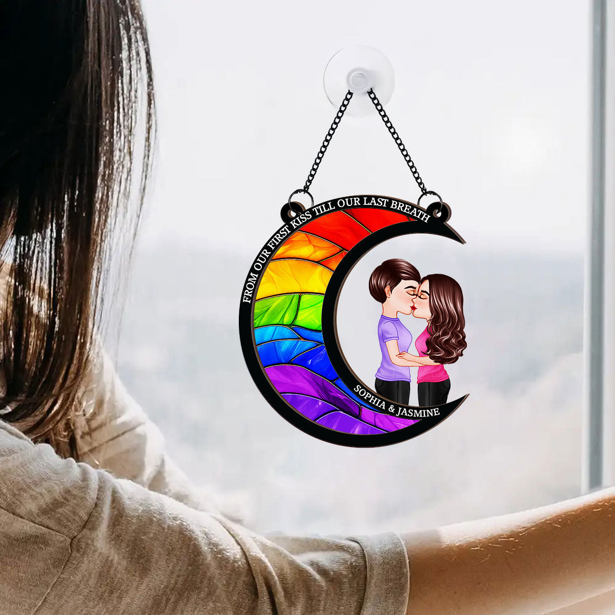 LGBT Couple From Our First Kiss Till Our Last Breath Personalized 2-Layer Suncatcher, Pride Month Gift For Him, For Her