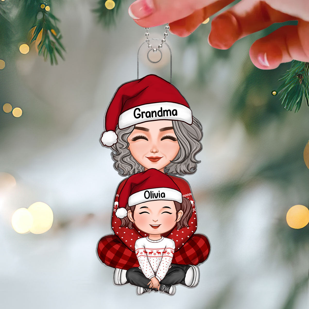 Cute Grandma Grandkid Sitting On Lap Christmas Gift For Grandson Granddaughter Personalized Acrylic Ornament