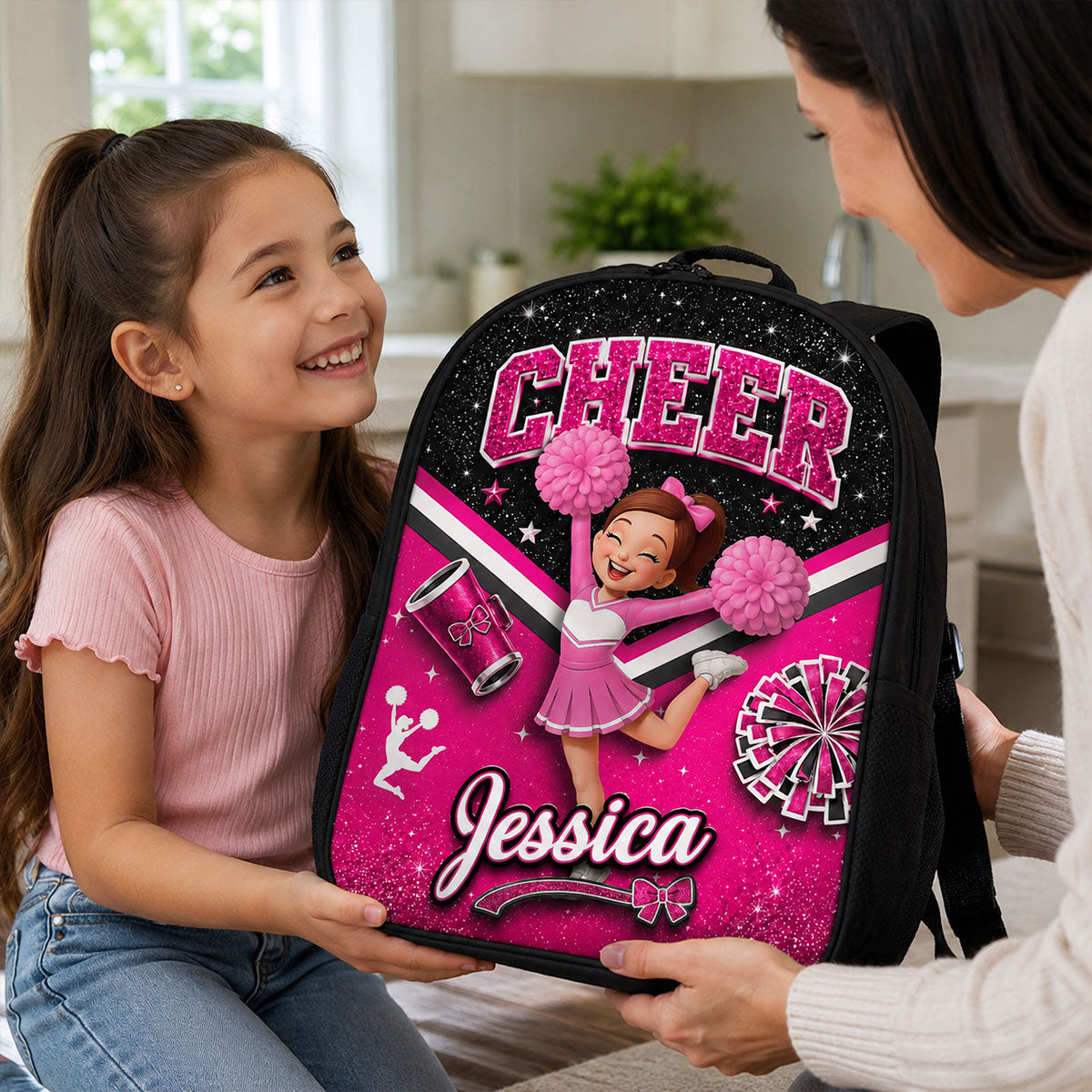 Custom Cheerleader with Name - Personalized Backpack - Back to School Gift for Daughter, Granddaughter
