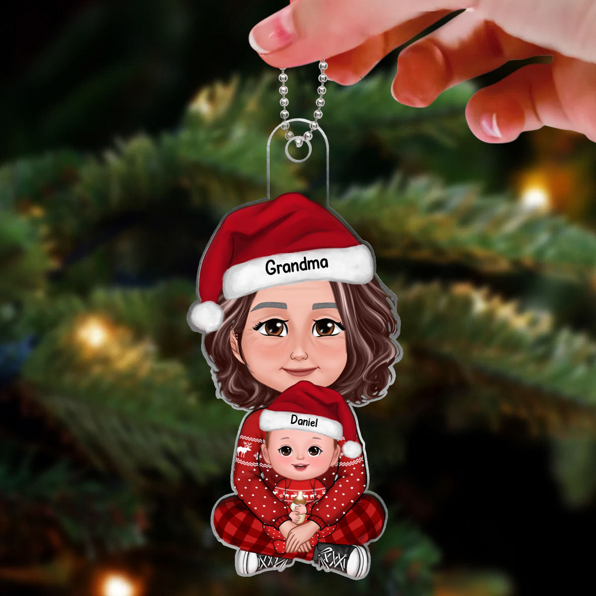 Baby Sitting In Grandma Mom Lap Crossed Leg Christmas Gift Personalized Acrylic Ornament-Baby's First Christmas-Personalized Gift For Grandma