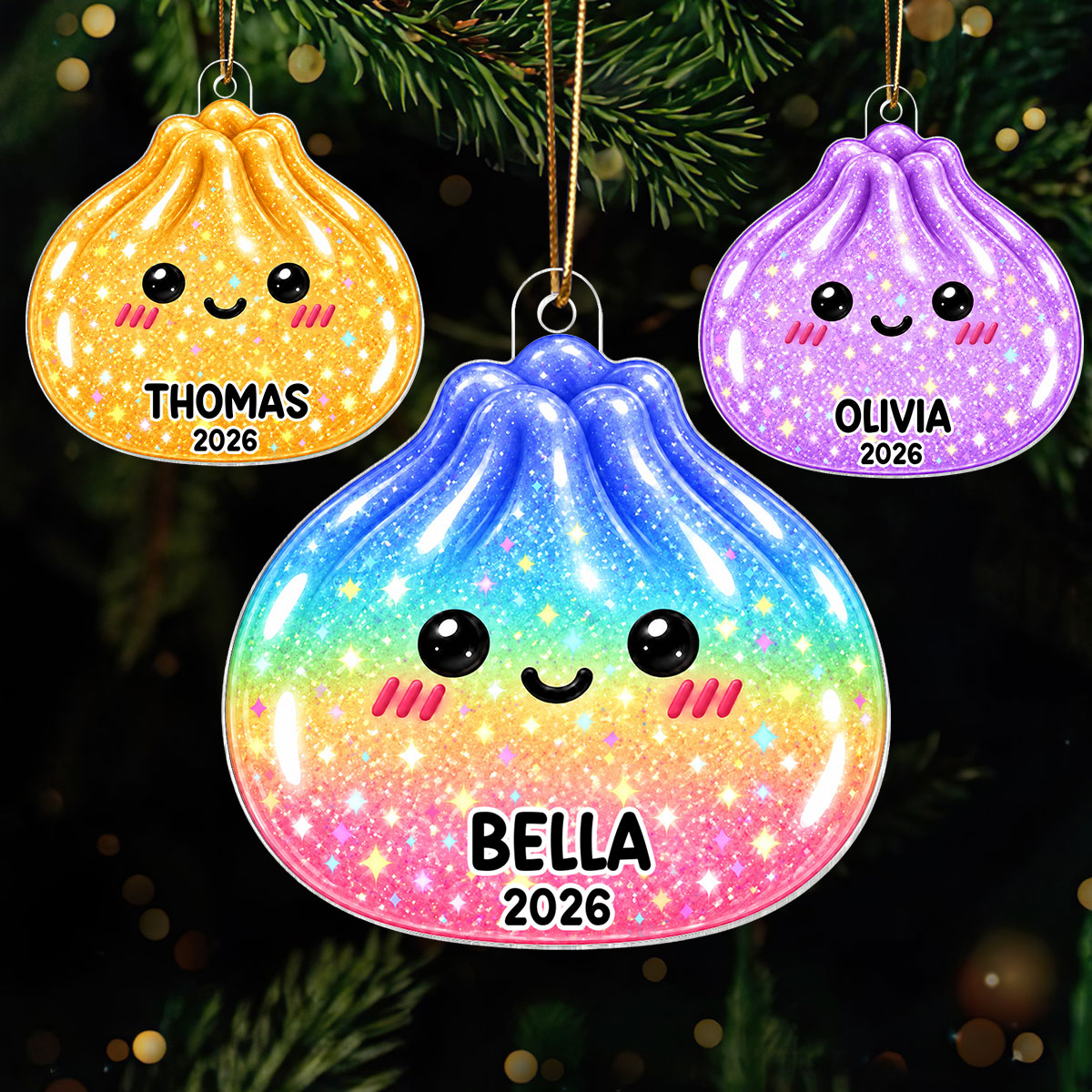 Super Cute Funny Dumpling Dim Sum Custom Name - Personalized Acrylic Ornament - Christmas Gift, Keepsake For Kids, Teenagers