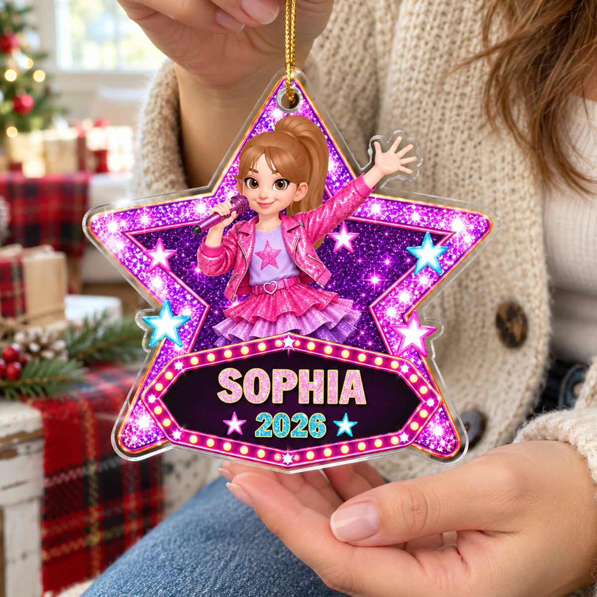 Pretty Girl Pop Star 2D Flat - Peresonalized Acrylic Ornament - Gift For Daughter, Granddaughter