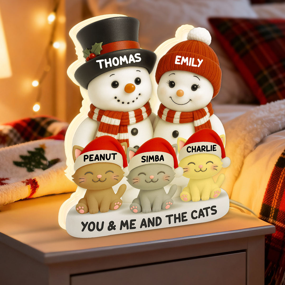 Christmas Snowman Couple You Me And The Dogs Cats- Personalized Light Box - Gift For Dog Cat Lovers