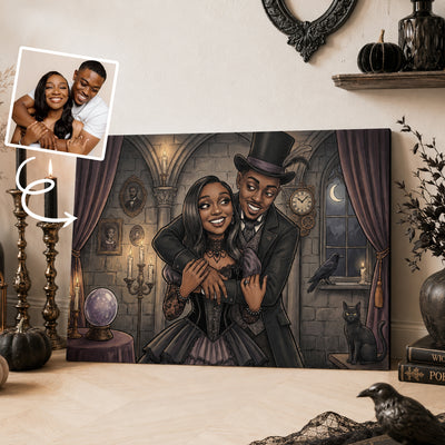 Custom Gothic Couple Portrait from Photo - Personalized Canvas - Halloween Decor, Anniversary Gift for Her, for Him