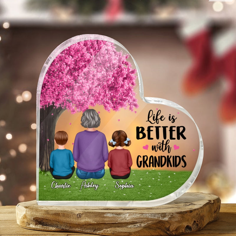 Life Is Better With Grandkids Under Tree Personalized Personalized Acrylic Heart Plaque