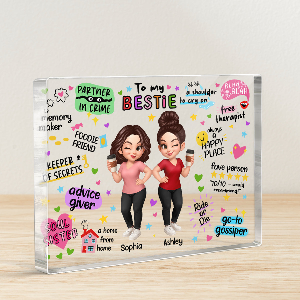 Pretty Besties Sisters Funny Gift Personalized Acrylic Block Plaque