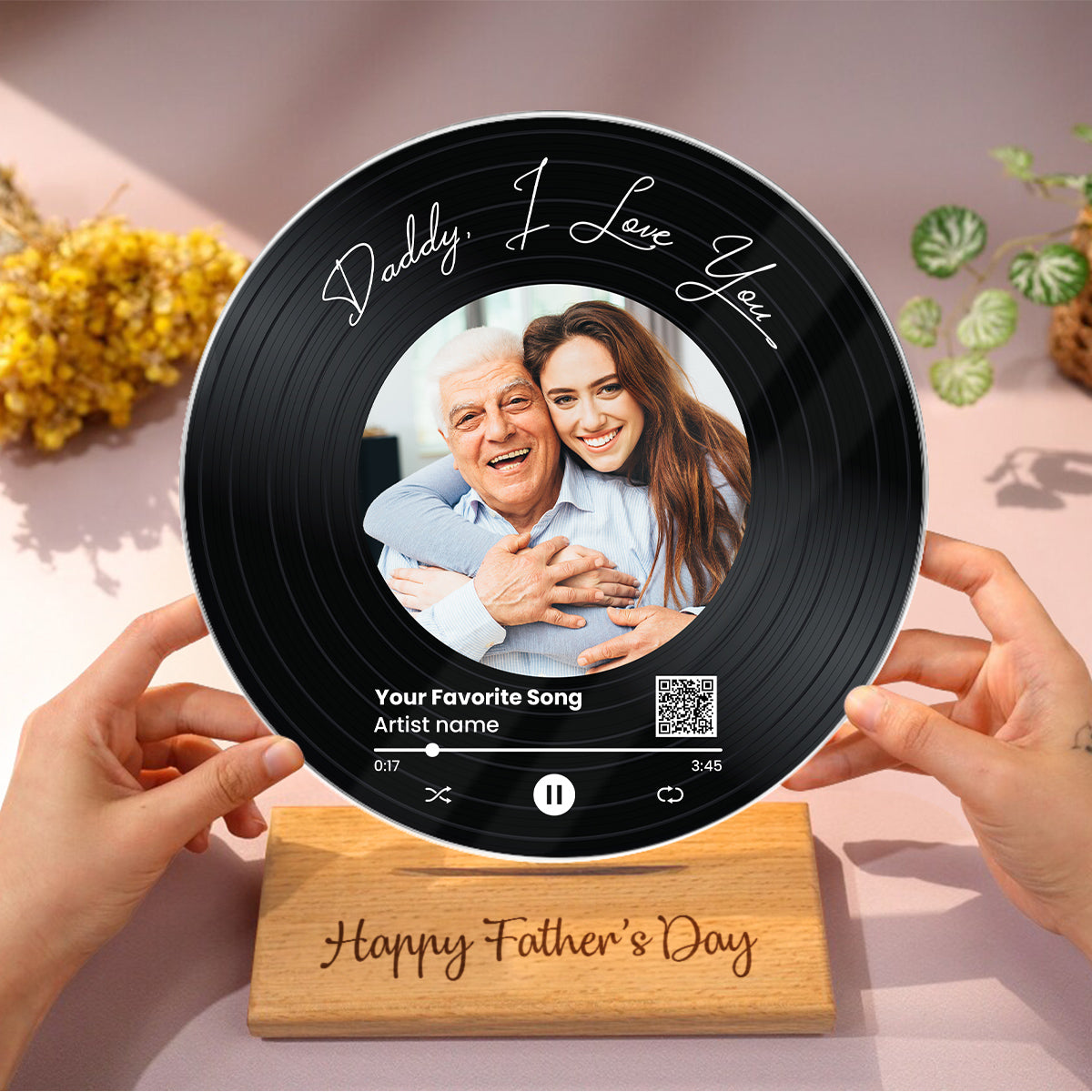 Daddy We Love You Upload Photo Favorite Song Scannable QR Code Personalized Acrylic Record Plaque