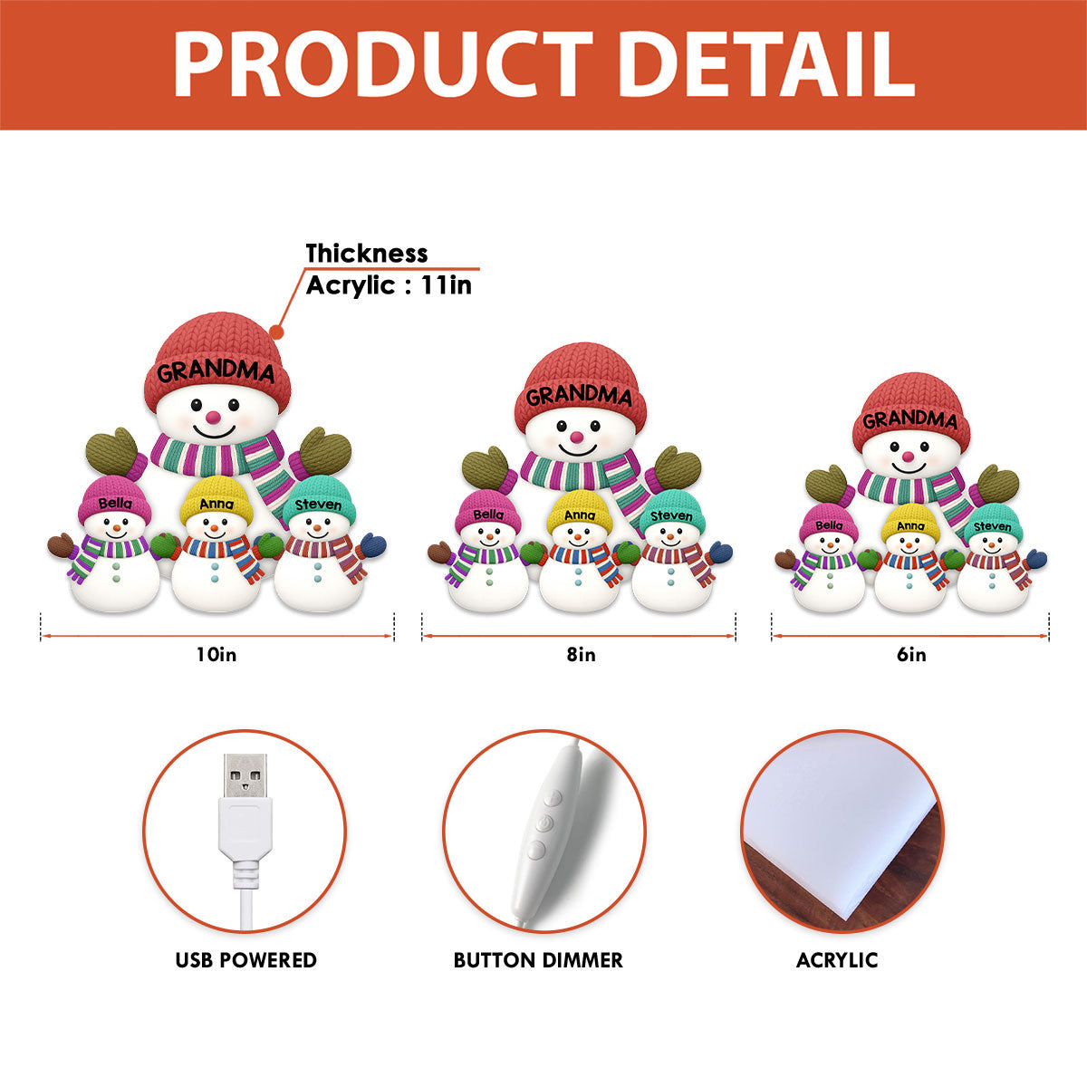 3D Effect Heartwarming Christmas Grandma Grandkids Snowman Together - Personalized Light Box - Gift For Grandmas