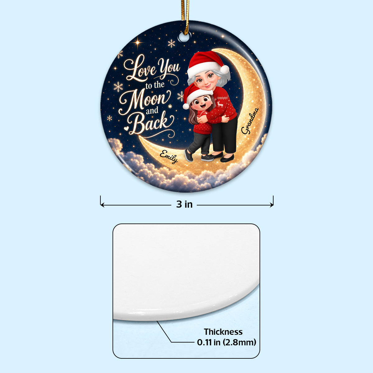 Love You To The Moon And Back Glowing Moon Night - Personalized Circle Ceramic - Christmas Gift For Grandchildren