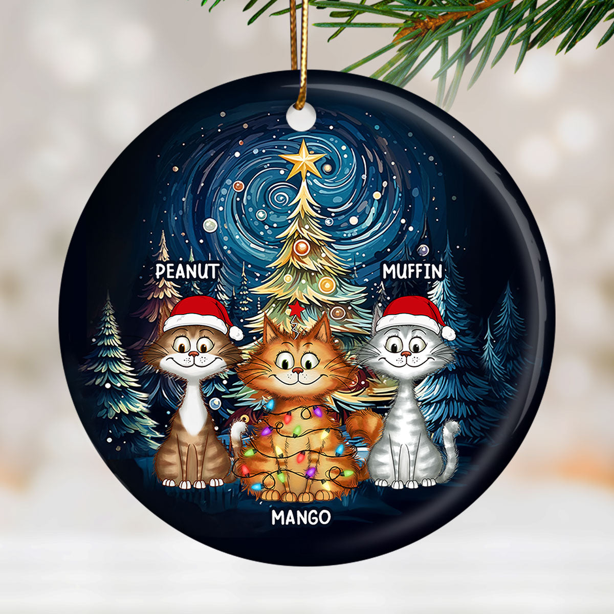Christmas Magical Quirky Cat Ceramic Ornament, Personalized Whimsical Christmas Tree Quirky Cat Ornament, Unique Christmas Decor For Cat Lovers
