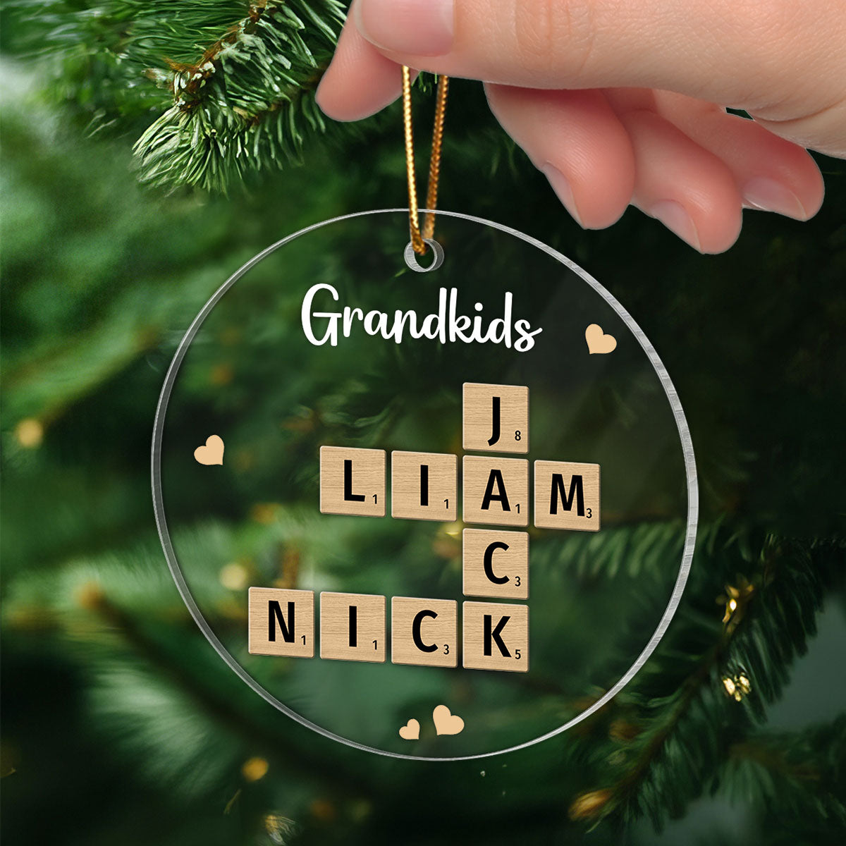 Grandkids Crossword Puzzle Art Personalized Acrylic Ornament, Christmas Gift For Grandma, Gift For Mom