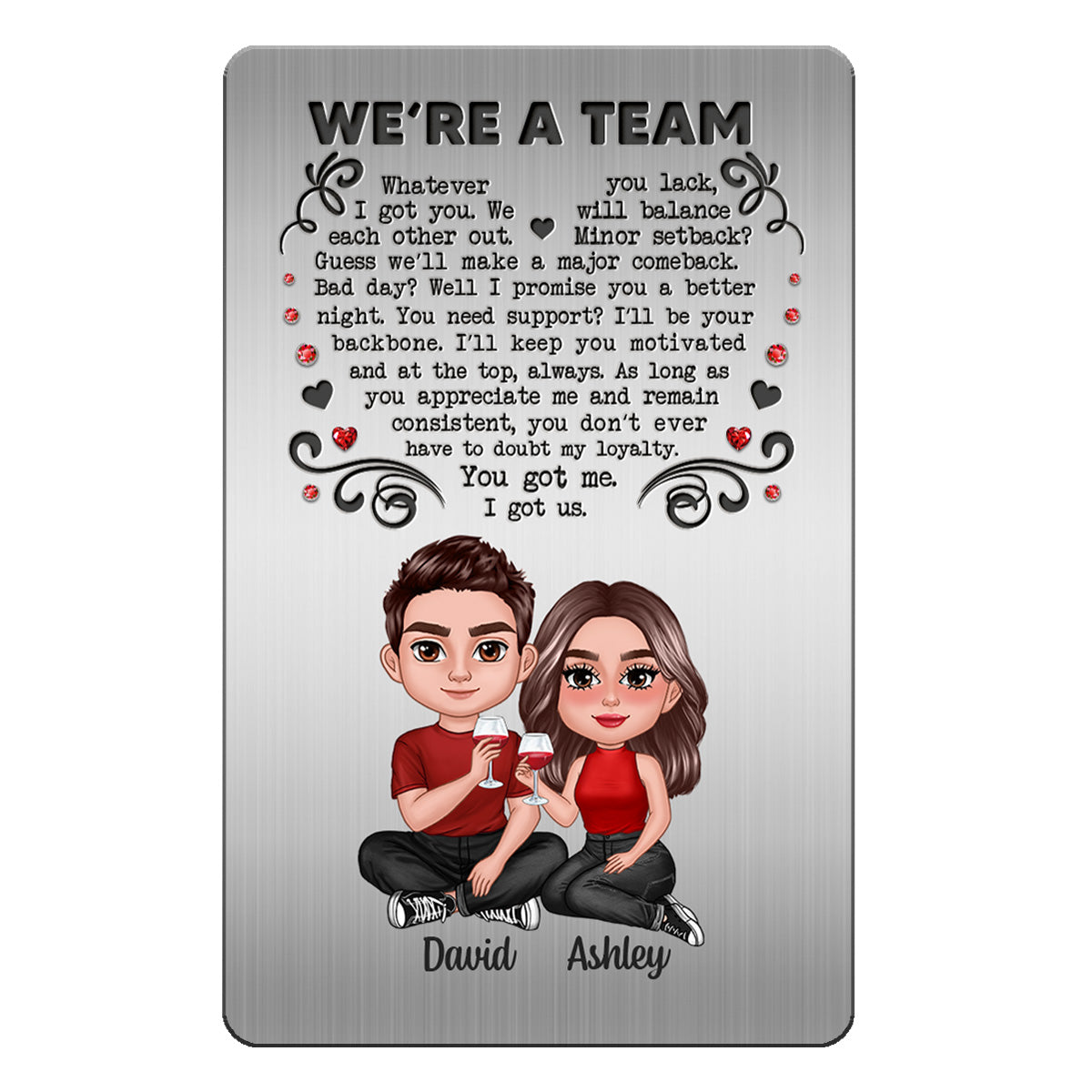 We‘re A Team Couple Sitting Together Personalized Metal Wallet Card