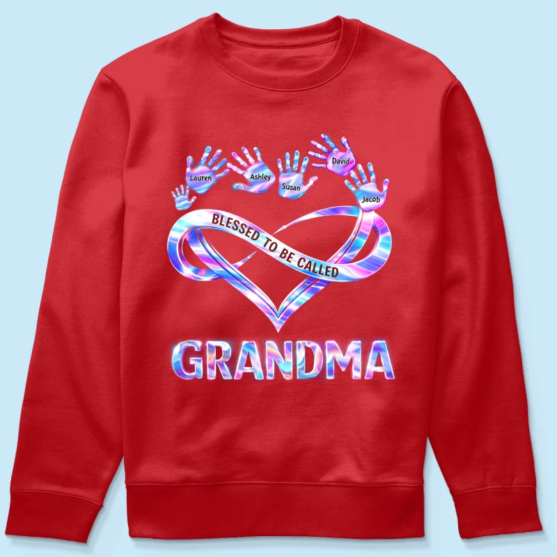 Blessed to be Called Grandma Mom with Kids' Handprint - Personalized Shirt - Sentimental Gift for Grandma, Mom