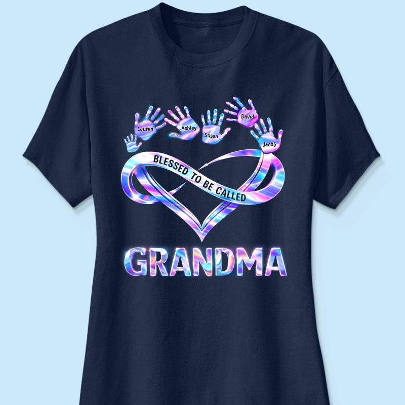 Blessed to be Called Grandma Mom with Kids' Handprint - Personalized Shirt - Sentimental Gift for Grandma, Mom
