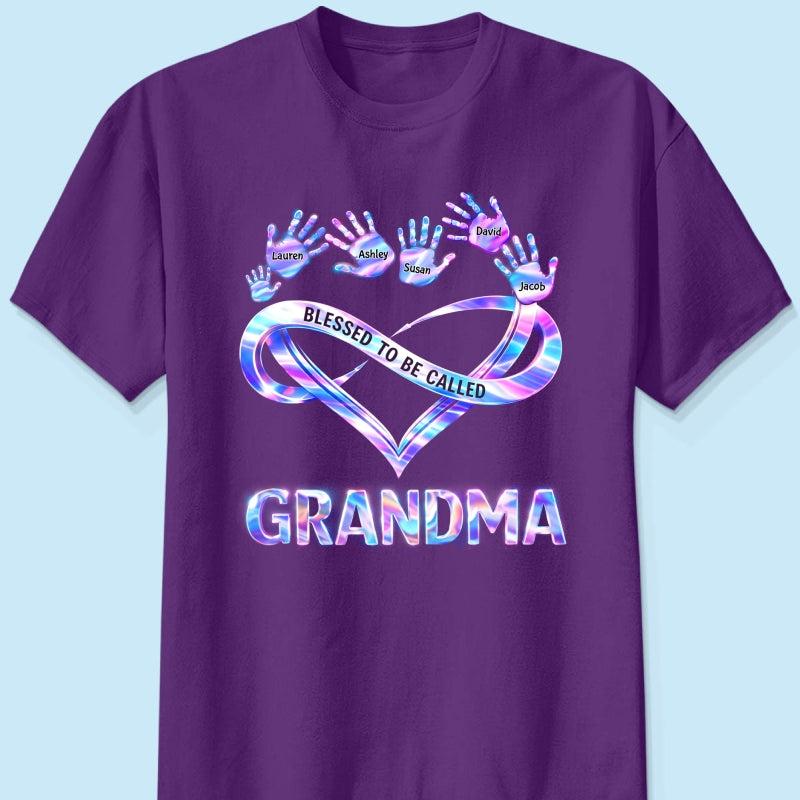 Blessed to be Called Grandma Mom with Kids' Handprint - Personalized Shirt - Sentimental Gift for Grandma, Mom