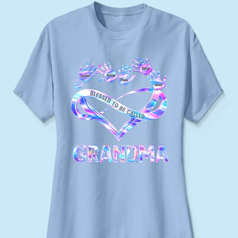 Blessed to be Called Grandma Mom with Kids' Handprint - Personalized Shirt - Sentimental Gift for Grandma, Mom