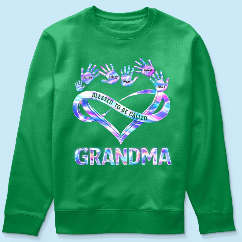 Blessed to be Called Grandma Mom with Kids' Handprint - Personalized Shirt - Sentimental Gift for Grandma, Mom