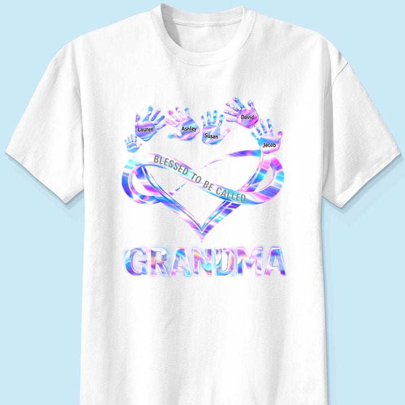 Blessed to be Called Grandma Mom with Kids' Handprint - Personalized Shirt - Sentimental Gift for Grandma, Mom