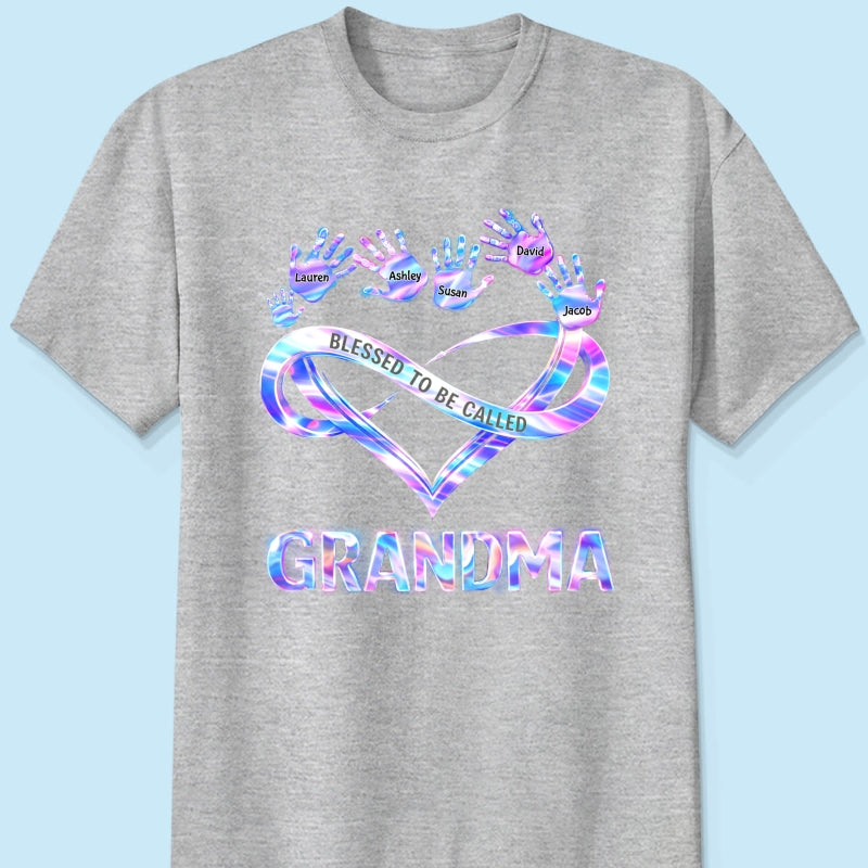 Blessed to be Called Grandma Mom with Kids' Handprint - Personalized Shirt - Sentimental Gift for Grandma, Mom