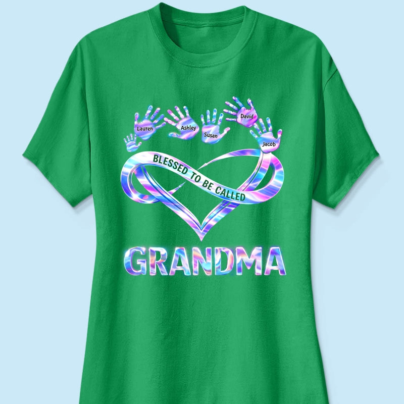 Blessed to be Called Grandma Mom with Kids' Handprint - Personalized Shirt - Sentimental Gift for Grandma, Mom