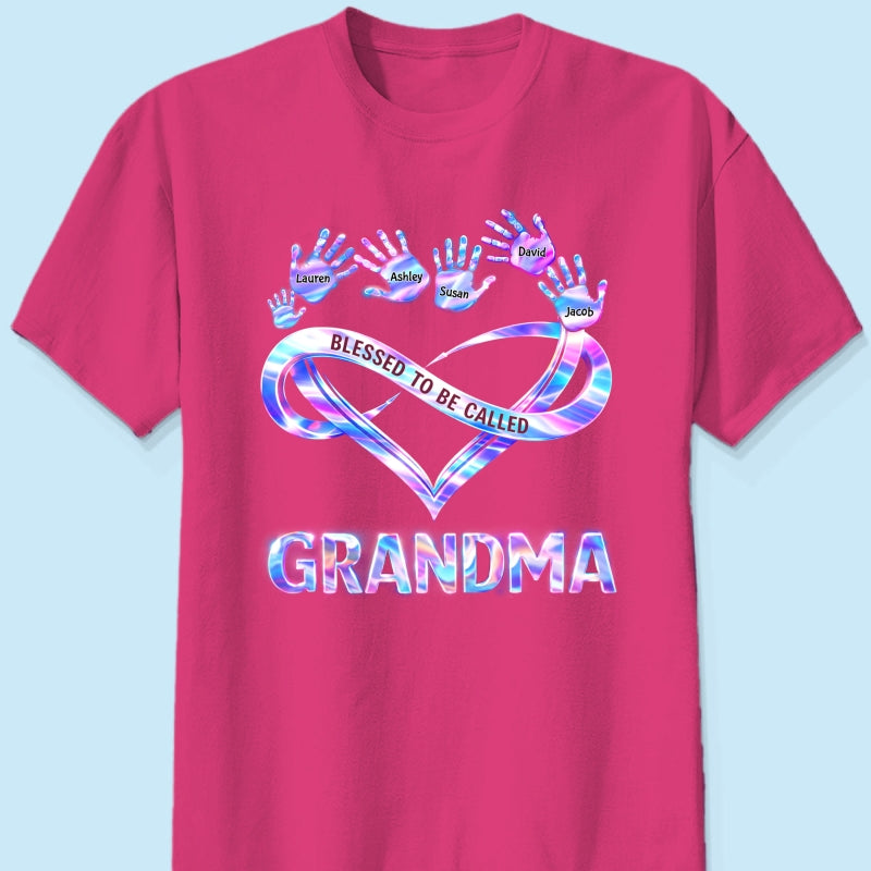 Blessed to be Called Grandma Mom with Kids' Handprint - Personalized Shirt - Sentimental Gift for Grandma, Mom