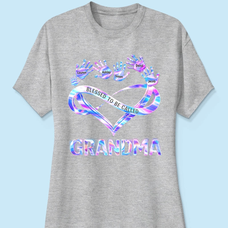 Blessed to be Called Grandma Mom with Kids' Handprint - Personalized Shirt - Sentimental Gift for Grandma, Mom