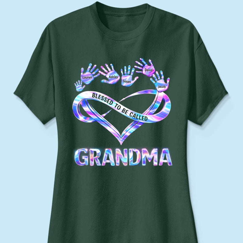 Blessed to be Called Grandma Mom with Kids' Handprint - Personalized Shirt - Sentimental Gift for Grandma, Mom