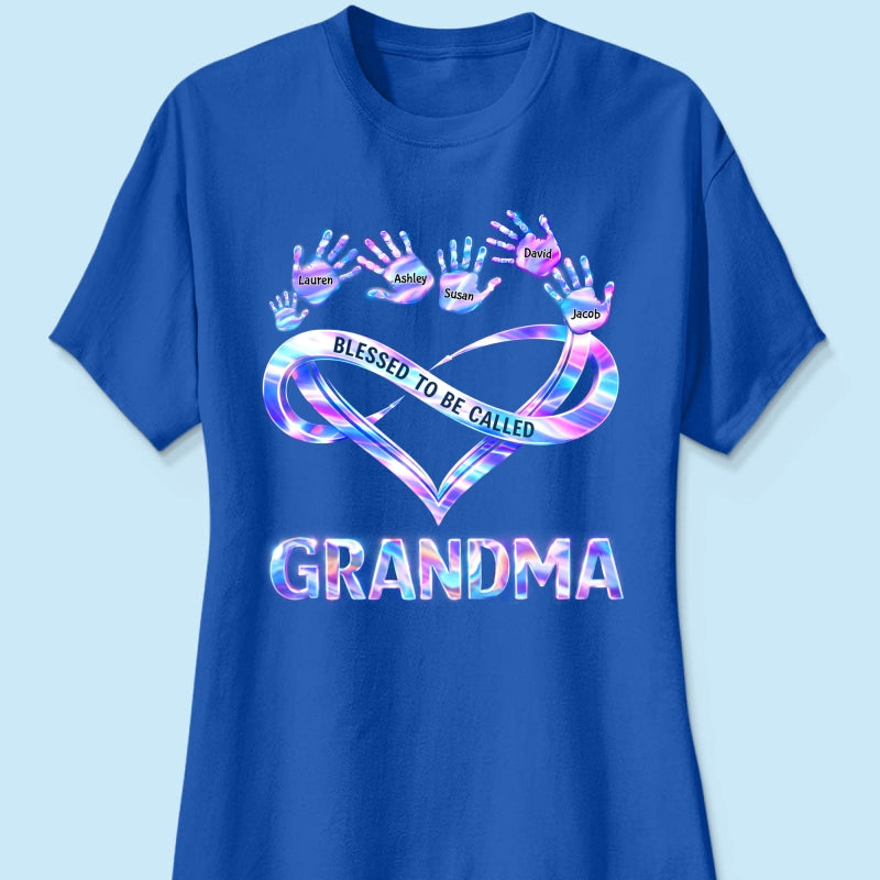 Blessed to be Called Grandma Mom with Kids' Handprint - Personalized Shirt - Sentimental Gift for Grandma, Mom