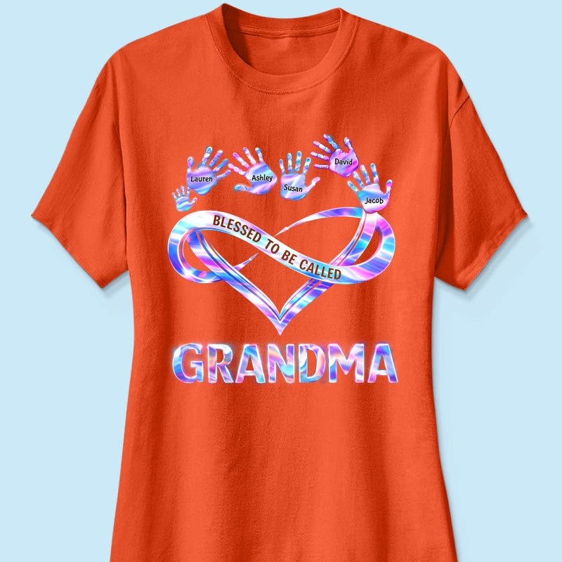 Blessed to be Called Grandma Mom with Kids' Handprint - Personalized Shirt - Sentimental Gift for Grandma, Mom